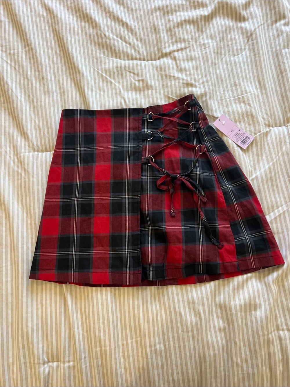 Wild Fable Red Plaid Lace-Up Mini Skirt size XS NWT